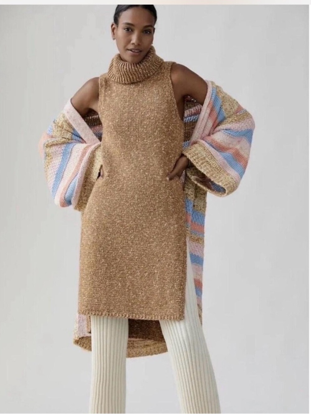 Anthropologie by Anthropologie Caramel Brown Turtleneck Midi Sweater Dress S - Picture 2 of 6